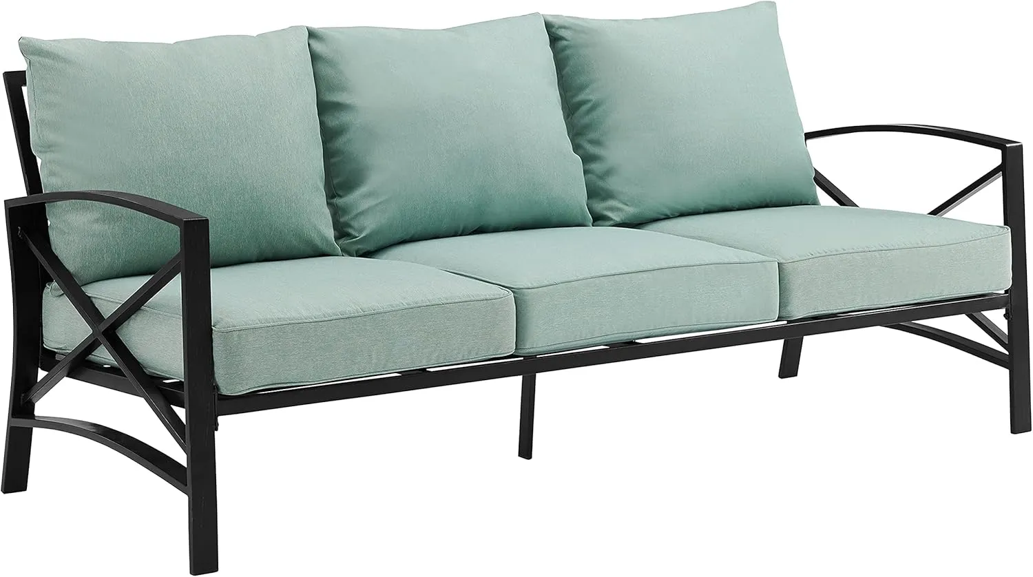 Crosley Furniture Kaplan Outdoor Sofa with Steel Frame, 3-Person Patio Couch for Porch, Deck, Backyard, Oiled Bronze with Mist Cushions
