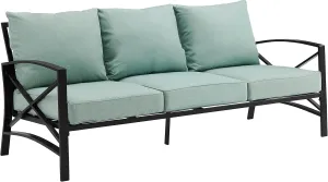 Crosley Furniture Kaplan Outdoor Sofa with Steel Frame, 3-Person Patio Couch for Porch, Deck, Backyard, Oiled Bronze with Mist Cushions