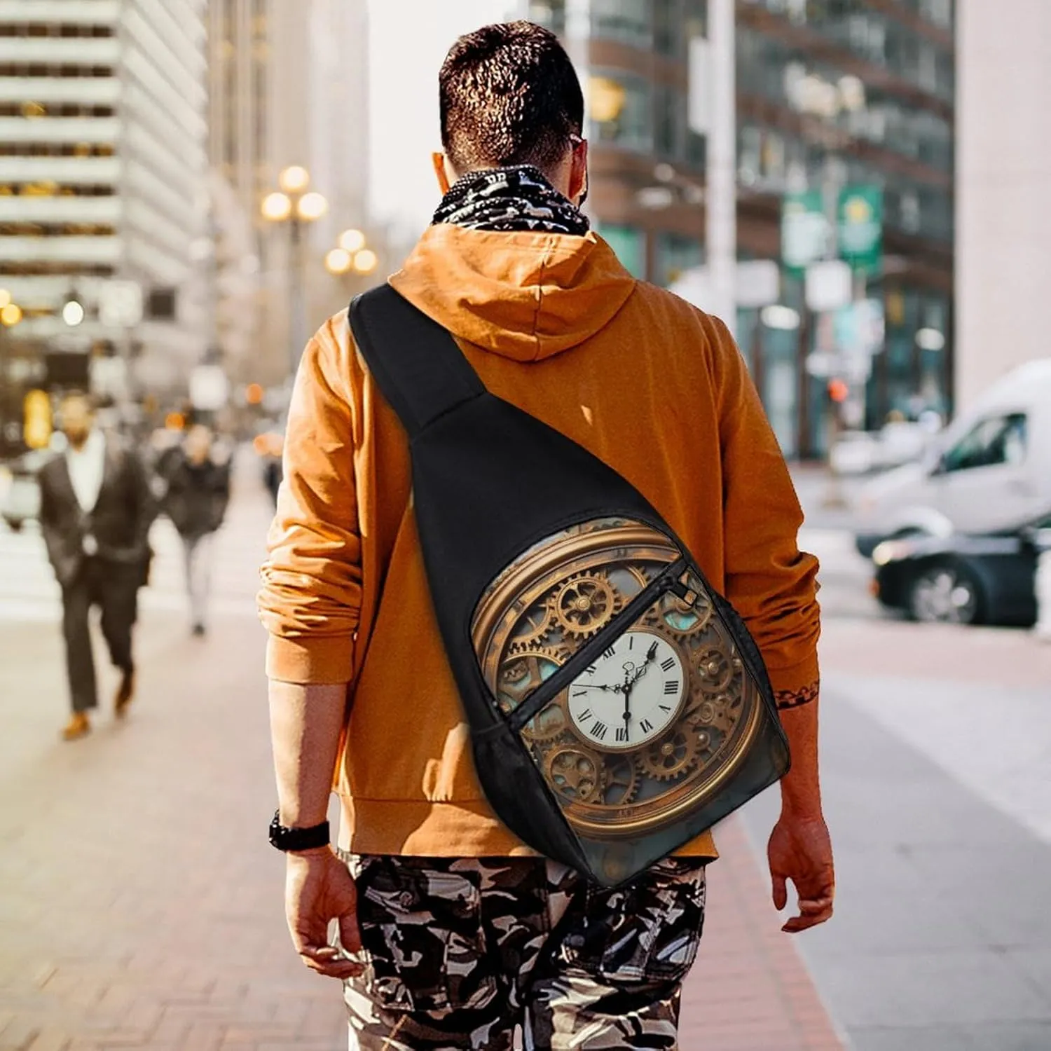 Crossbody Bag for Women Men Sling Bag Teal And Gold Marble Chest Bag Crossbody Adjustable Shoulder Bag
