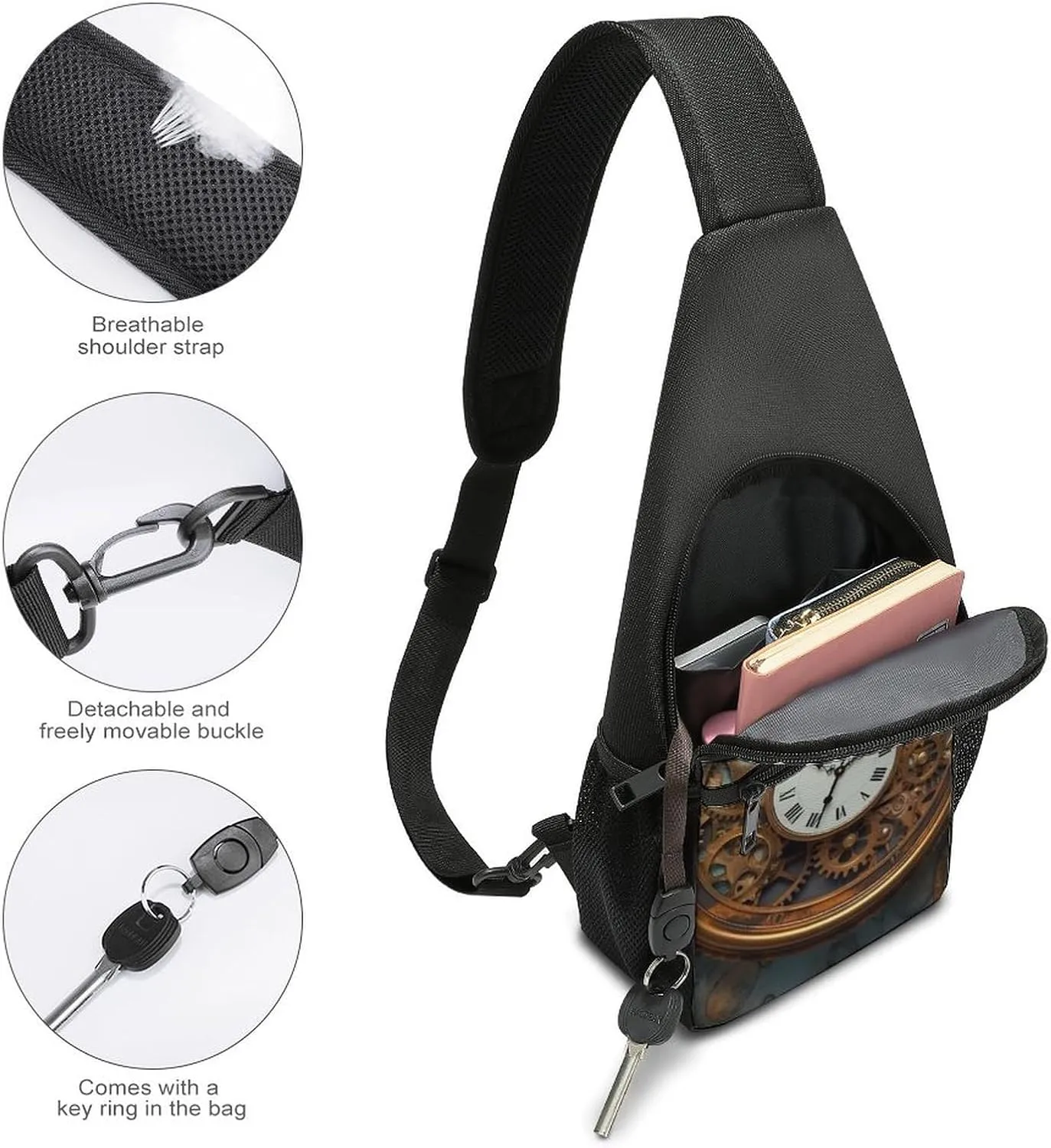 Crossbody Bag for Women Men Sling Bag Teal And Gold Marble Chest Bag Crossbody Adjustable Shoulder Bag