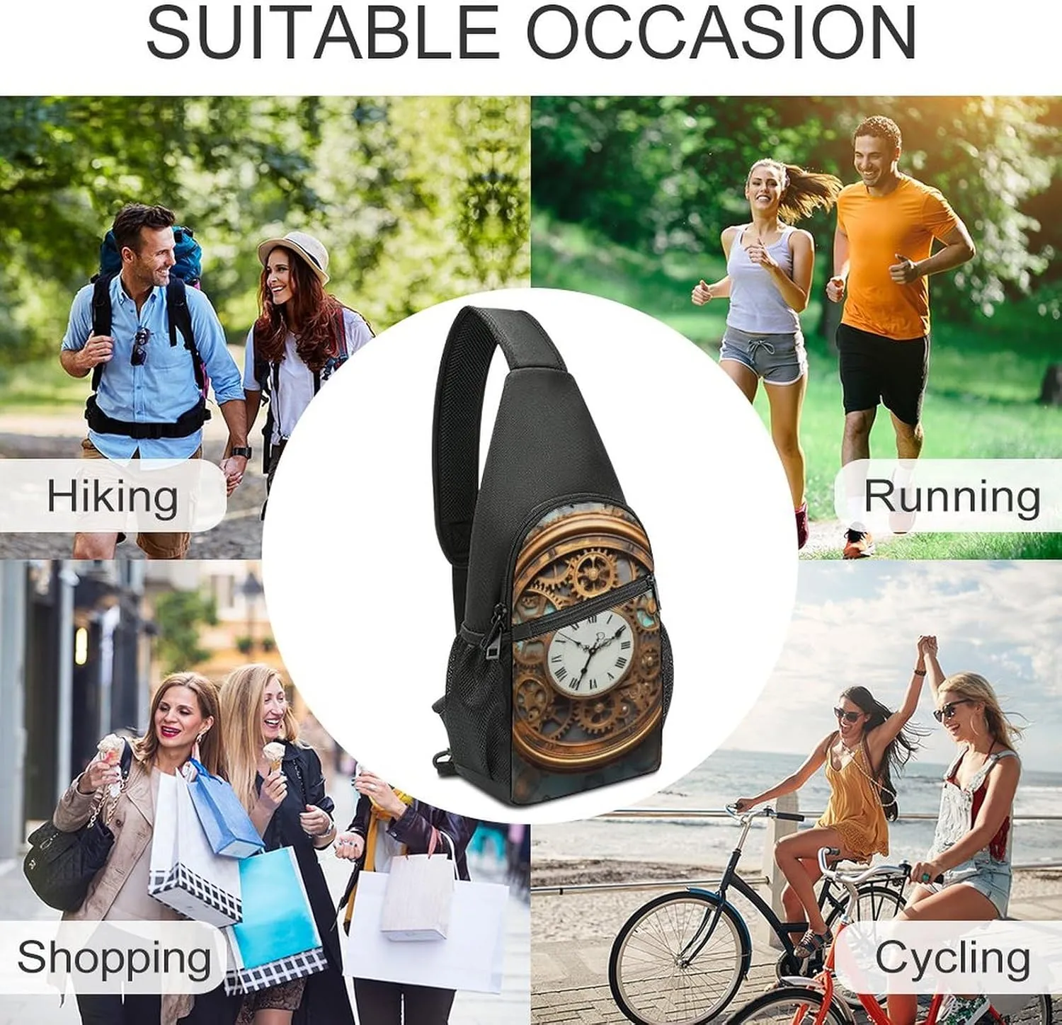 Crossbody Bag for Women Men Sling Bag Teal And Gold Marble Chest Bag Crossbody Adjustable Shoulder Bag