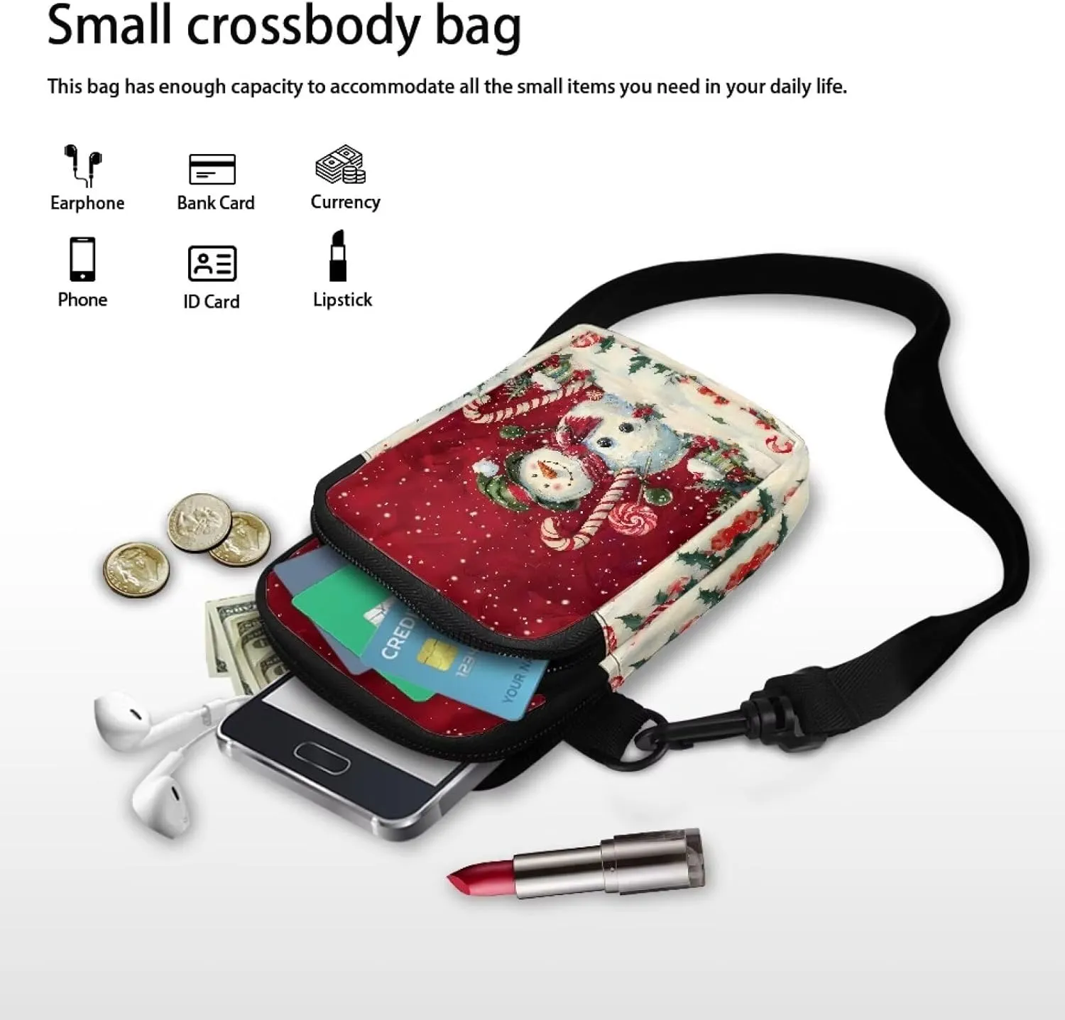 Crossbody Bag for Women Mini Messenger Bag Cell Phone Purse Sling Shoulder Bag with Double Pockets