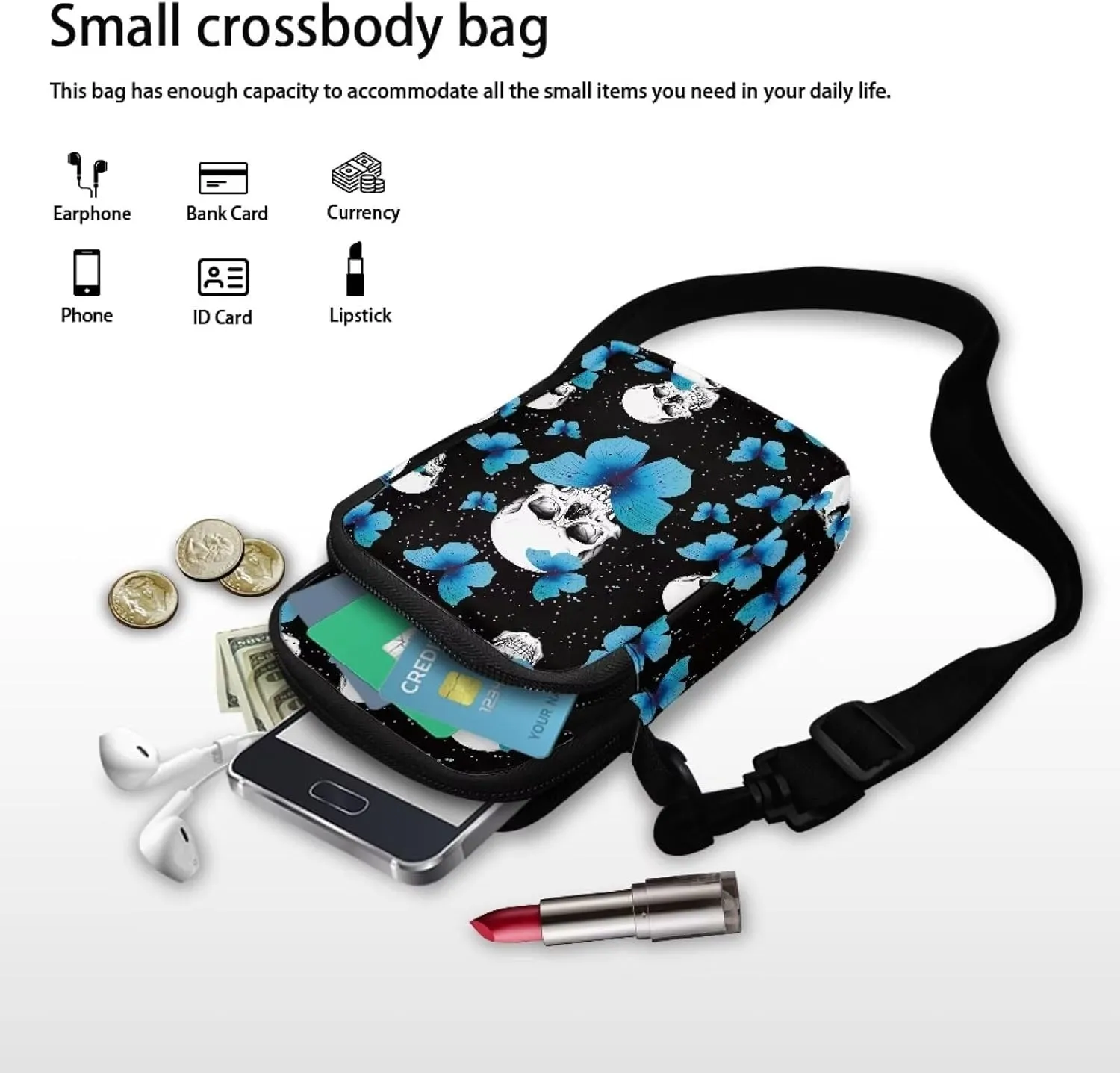 Crossbody Bag for Women Mini Messenger Bag Cell Phone Purse Sling Shoulder Bag with Double Pockets