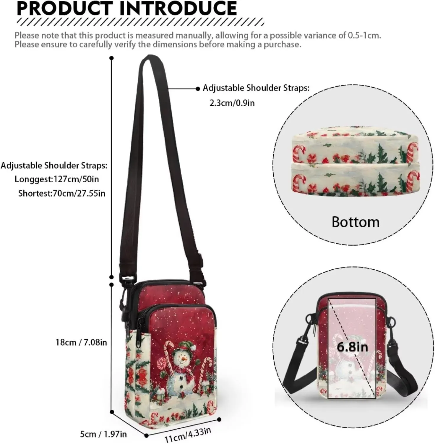 Crossbody Bag for Women Mini Messenger Bag Cell Phone Purse Sling Shoulder Bag with Double Pockets