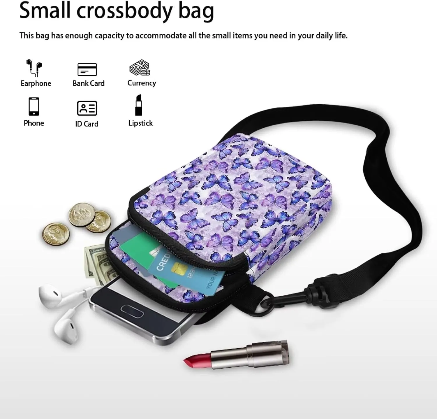 Crossbody Bag for Women Mini Messenger Bag Cell Phone Purse Sling Shoulder Bag with Double Pockets