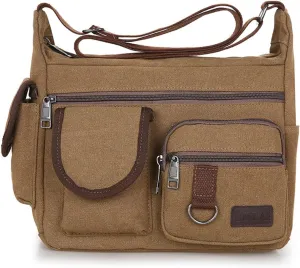 Crossbody Bag Men Men's Canvas Shoulder Bag Multifunctional Travel Messenger Bag with Zipper Top Handle Casual Crossbody Handbag(AUBURN)
