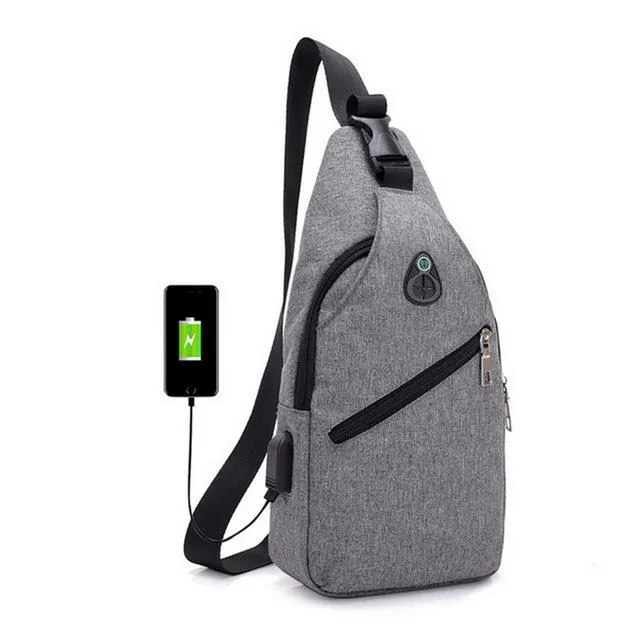 Crossbody Bag, Men Zipper Solid Waist Bag, Leather Shoulder Bag, USB Handbag
