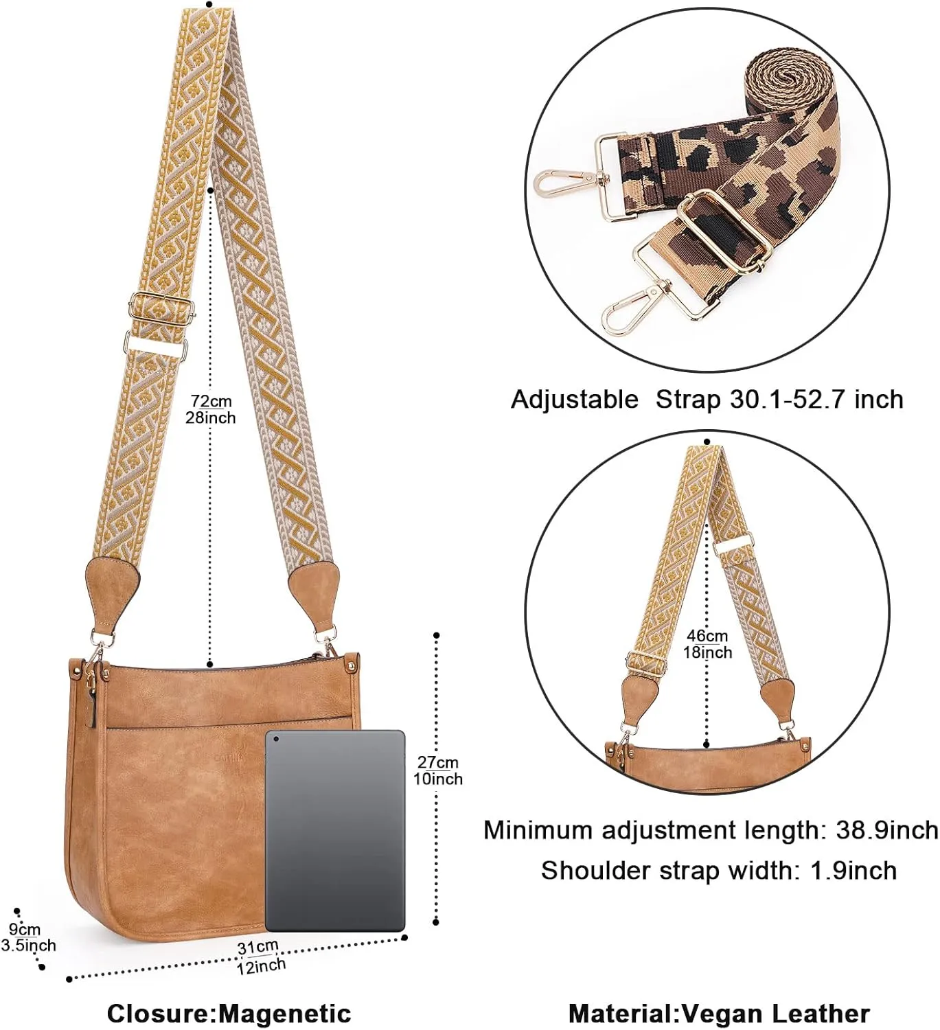Crossbody Bag Women Vegan Leather Hobo Handbag Trendy Crossbody Shoulder Bag Purses For Women with 2 Adjustable Strap