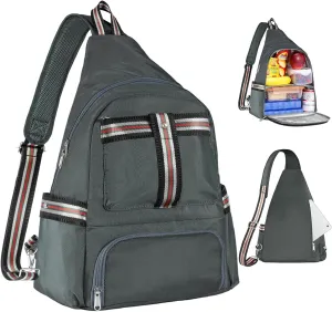 Crossbody Lunch Backpack, Double Deck Insulated Lunch Box for Men Women Adult, Leakproof Lunchbox with Side Pokets for iPad, Large Cooler Bag for Work Office Hiking Beach Picnic, Grey-Pro