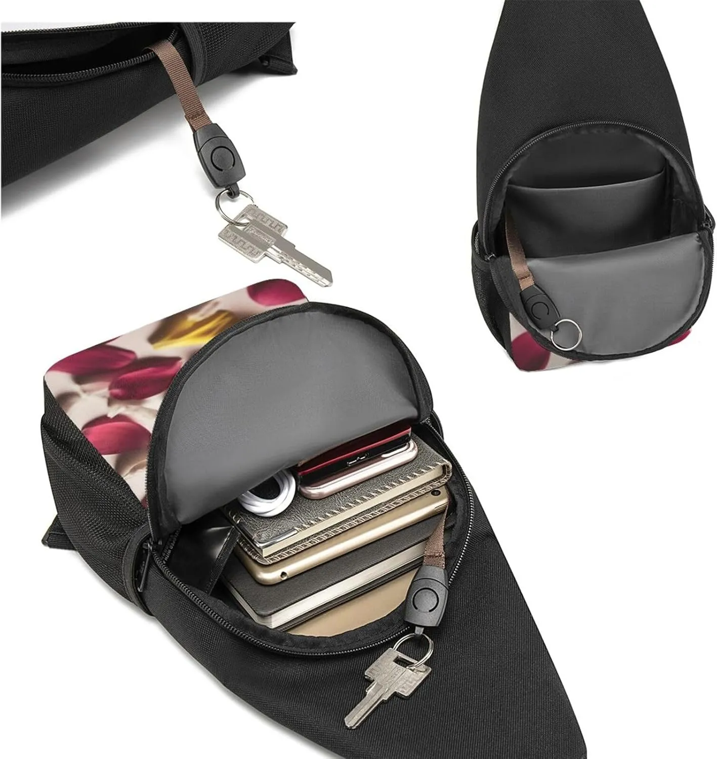 Crossbody Sling Backpack Sling Bag for Men Women Cross Chest Bag Shoulder Bag Flower Petals Travel Hiking Daypack