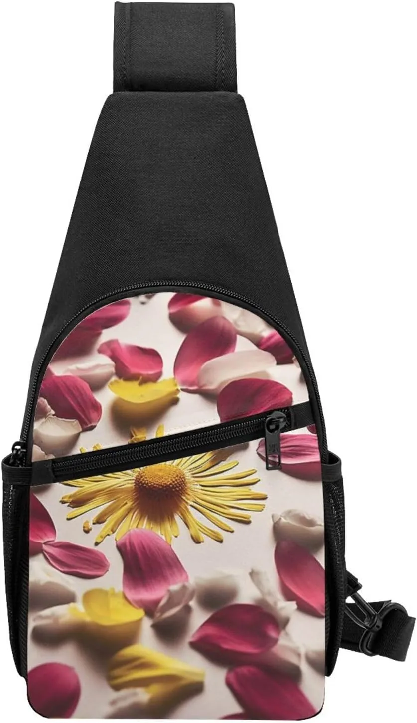 Crossbody Sling Backpack Sling Bag for Men Women Cross Chest Bag Shoulder Bag Flower Petals Travel Hiking Daypack