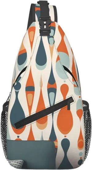 Crossbody Sling Backpack Sling Bag For Men Women Cross Chest Bag Shoulder Bag Mid Century Modern Retro With Drop Shapes Travel Hiking Daypack