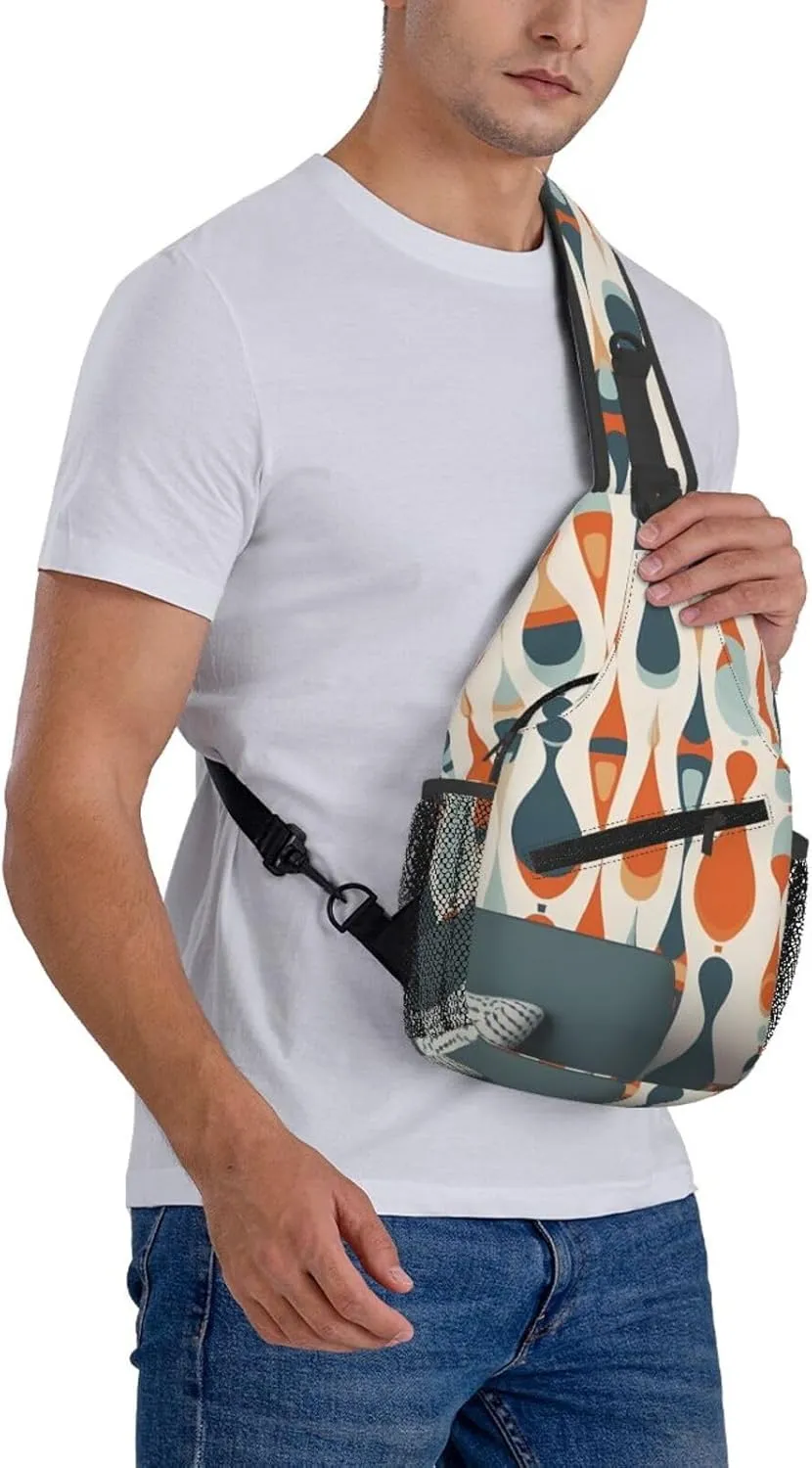Crossbody Sling Backpack Sling Bag For Men Women Cross Chest Bag Shoulder Bag Mid Century Modern Retro With Drop Shapes Travel Hiking Daypack