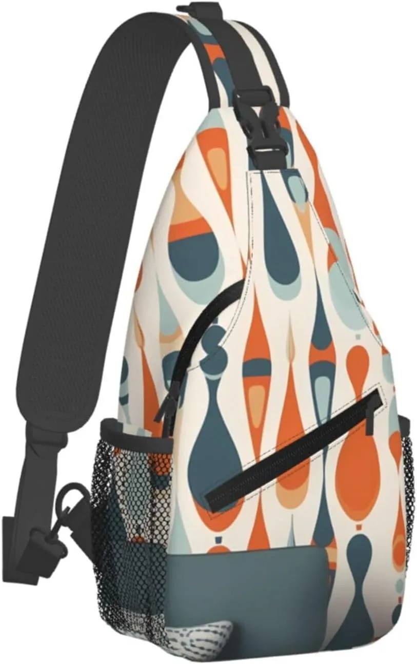 Crossbody Sling Backpack Sling Bag For Men Women Cross Chest Bag Shoulder Bag Mid Century Modern Retro With Drop Shapes Travel Hiking Daypack