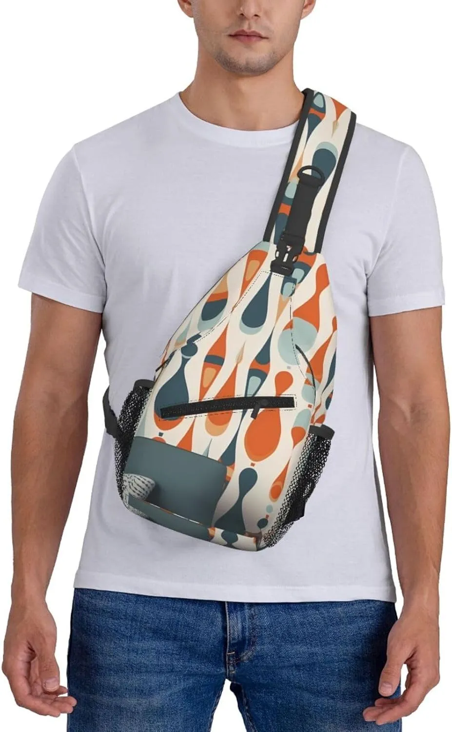 Crossbody Sling Backpack Sling Bag For Men Women Cross Chest Bag Shoulder Bag Mid Century Modern Retro With Drop Shapes Travel Hiking Daypack