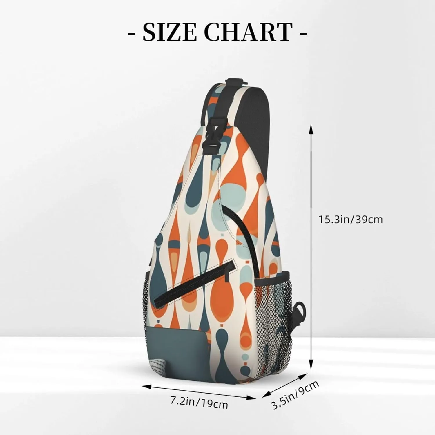 Crossbody Sling Backpack Sling Bag For Men Women Cross Chest Bag Shoulder Bag Mid Century Modern Retro With Drop Shapes Travel Hiking Daypack