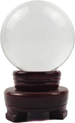 Crystal Ball, Glass Balls, Decorative Balls, Clear Crystal Ball with Wooden Stand, K9 Glass Ball for Home Decoration, Photography, FengShui,Fortune Teller Accessories (120mm)