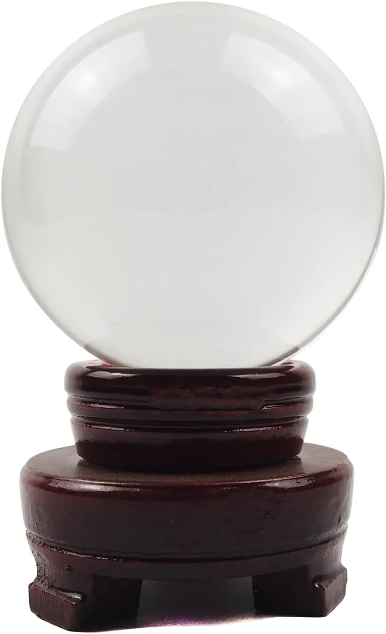 Crystal Ball, Glass Balls, Decorative Balls, Clear Crystal Ball with Wooden Stand, K9 Glass Ball for Home Decoration, Photography, FengShui,Fortune Teller Accessories (120mm)