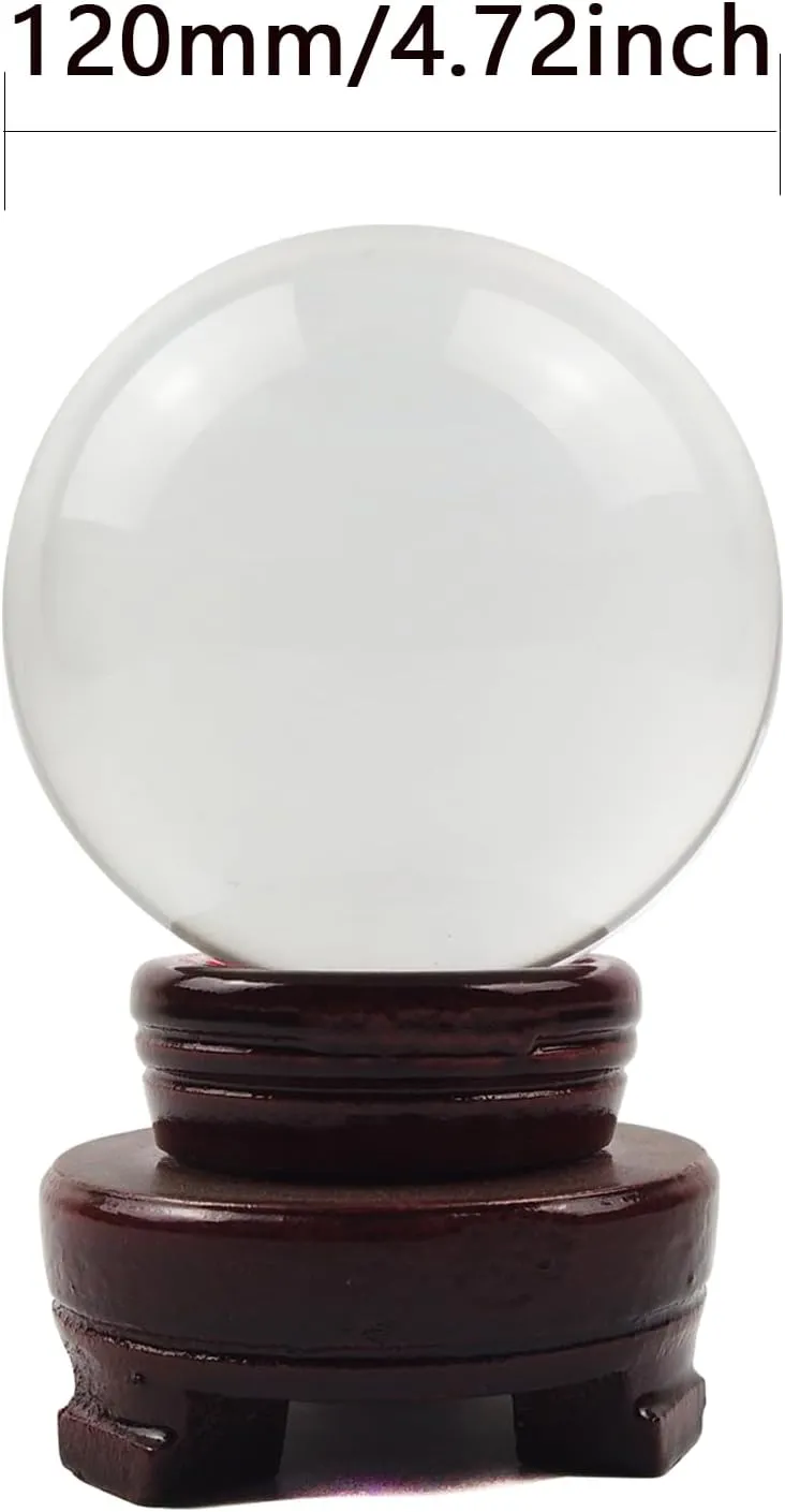 Crystal Ball, Glass Balls, Decorative Balls, Clear Crystal Ball with Wooden Stand, K9 Glass Ball for Home Decoration, Photography, FengShui,Fortune Teller Accessories (120mm)