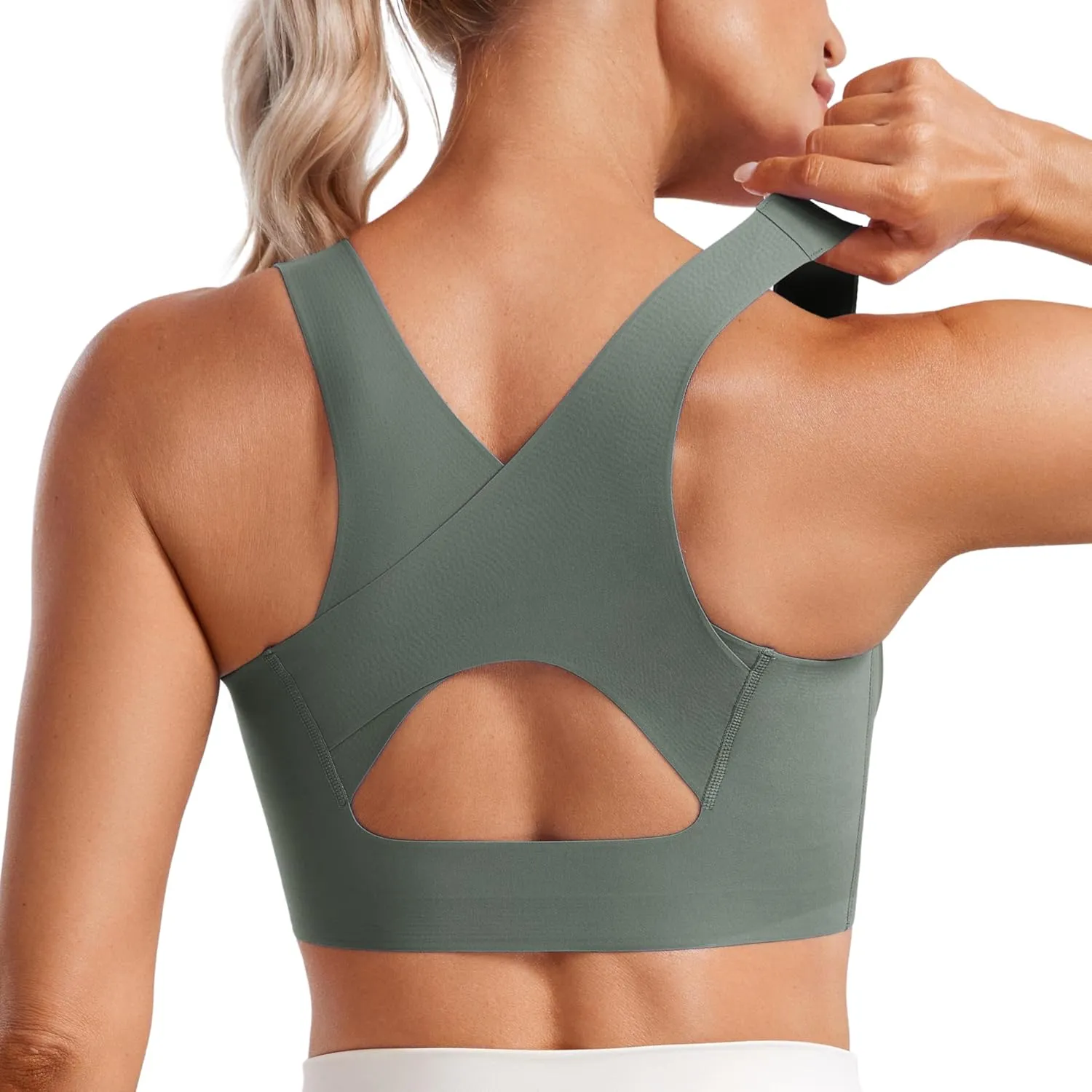 CRZ YOGA Womens Flex Sculpt Racerback Sports Bra - U Neck Medium Impact Padded Wireless Workout Gym Crop Top