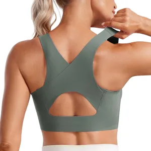 CRZ YOGA Womens Flex Sculpt Racerback Sports Bra - U Neck Medium Impact Padded Wireless Workout Gym Crop Top