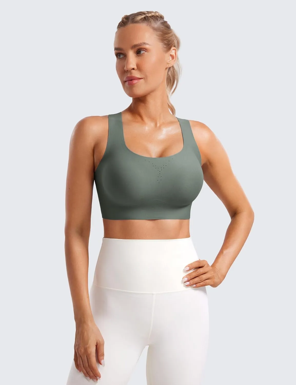 CRZ YOGA Womens Flex Sculpt Racerback Sports Bra - U Neck Medium Impact Padded Wireless Workout Gym Crop Top