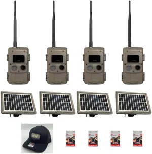 Cuddeback 4 Long Range IR Cameras L Series 4 Solar Power Banks Models PW-3600 4 16GB SD Cards and 1 Hunters Warehouse Hat New