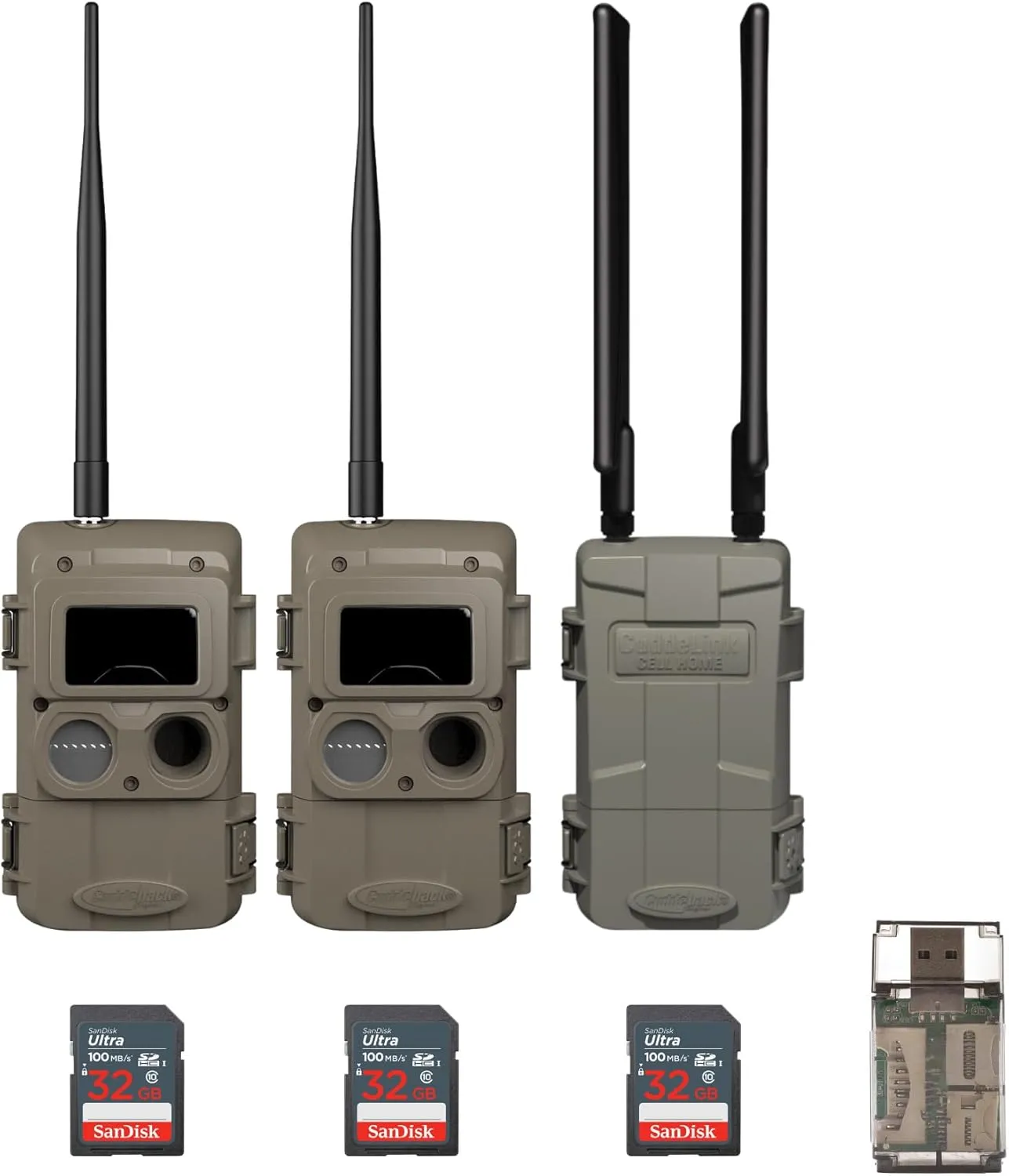 Cuddeback CuddeLink Wireless 3rd Gen Trail Cameras for Wildlife Monitoring with High-Resolution Imaging Bundle with Cell Home Trail Camera, 32 GB Memory Card, and Card Reader (2-Pack)