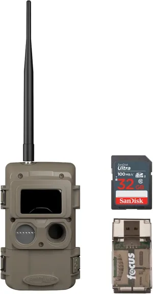 Cuddeback CuddeLink Wireless Trail Camera 3rd Gen Sensor, Low-Glow IR LED Camera with Antenna Bundle with 32 GB Memory Card, and USB Card Reader (3 Items)