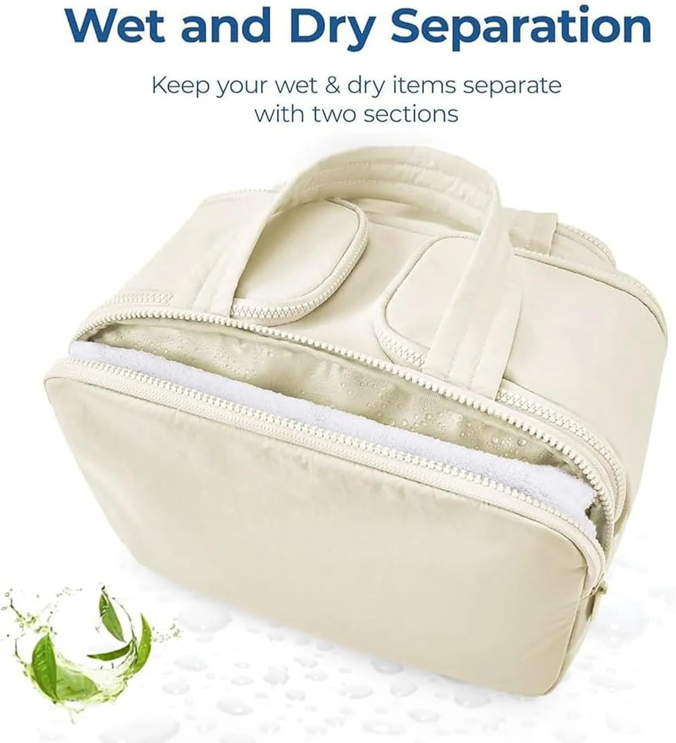 Cureaway Travel Bag, Curetoaway Large Capacity Wide-Open Travel Cosmetic Bag, Waterproof Portable,with 4 Compartments and Handle (Khaki)