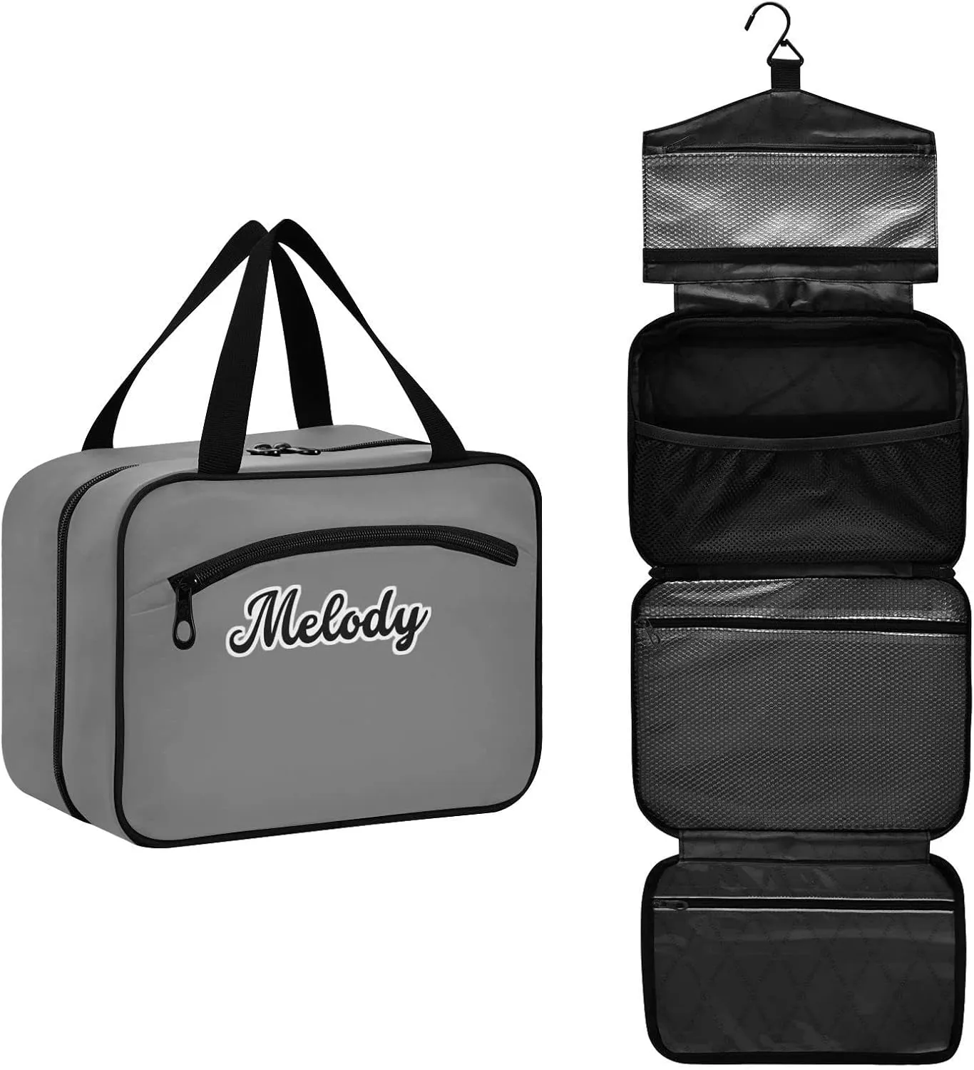 Custom Grey Hanging Cosmetic Bags for Women Personalized Travel Toiletry Bag Large Waterproof Cosmetic Holder Customized Travel Bathroom Bag for Luggage,M
