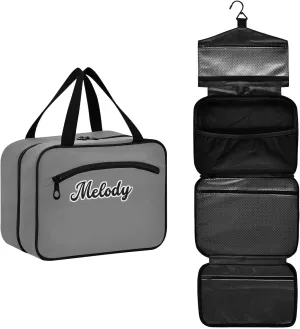 Custom Grey Hanging Cosmetic Bags for Women Personalized Travel Toiletry Bag Large Waterproof Cosmetic Holder Customized Travel Bathroom Bag for Luggage,M