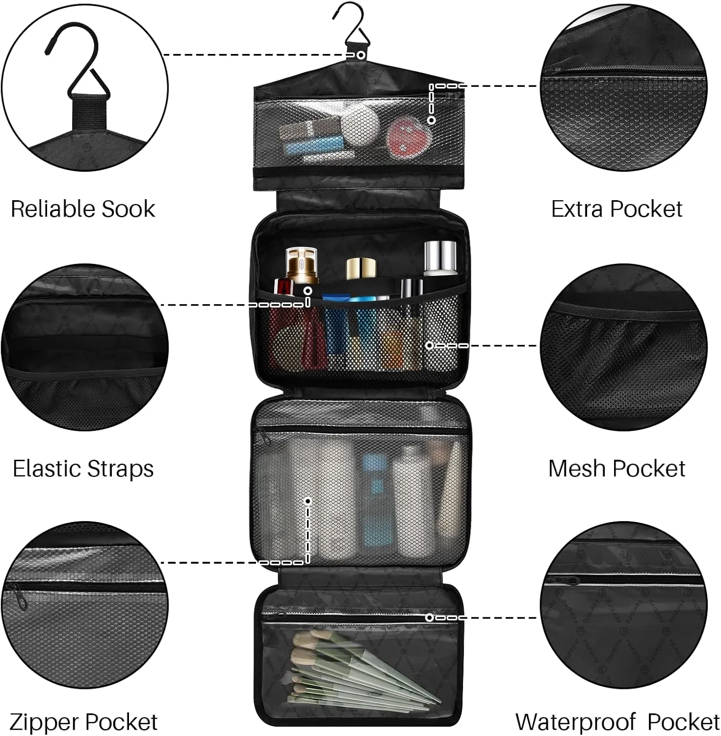Custom Grey Hanging Cosmetic Bags for Women Personalized Travel Toiletry Bag Large Waterproof Cosmetic Holder Customized Travel Bathroom Bag for Luggage,M