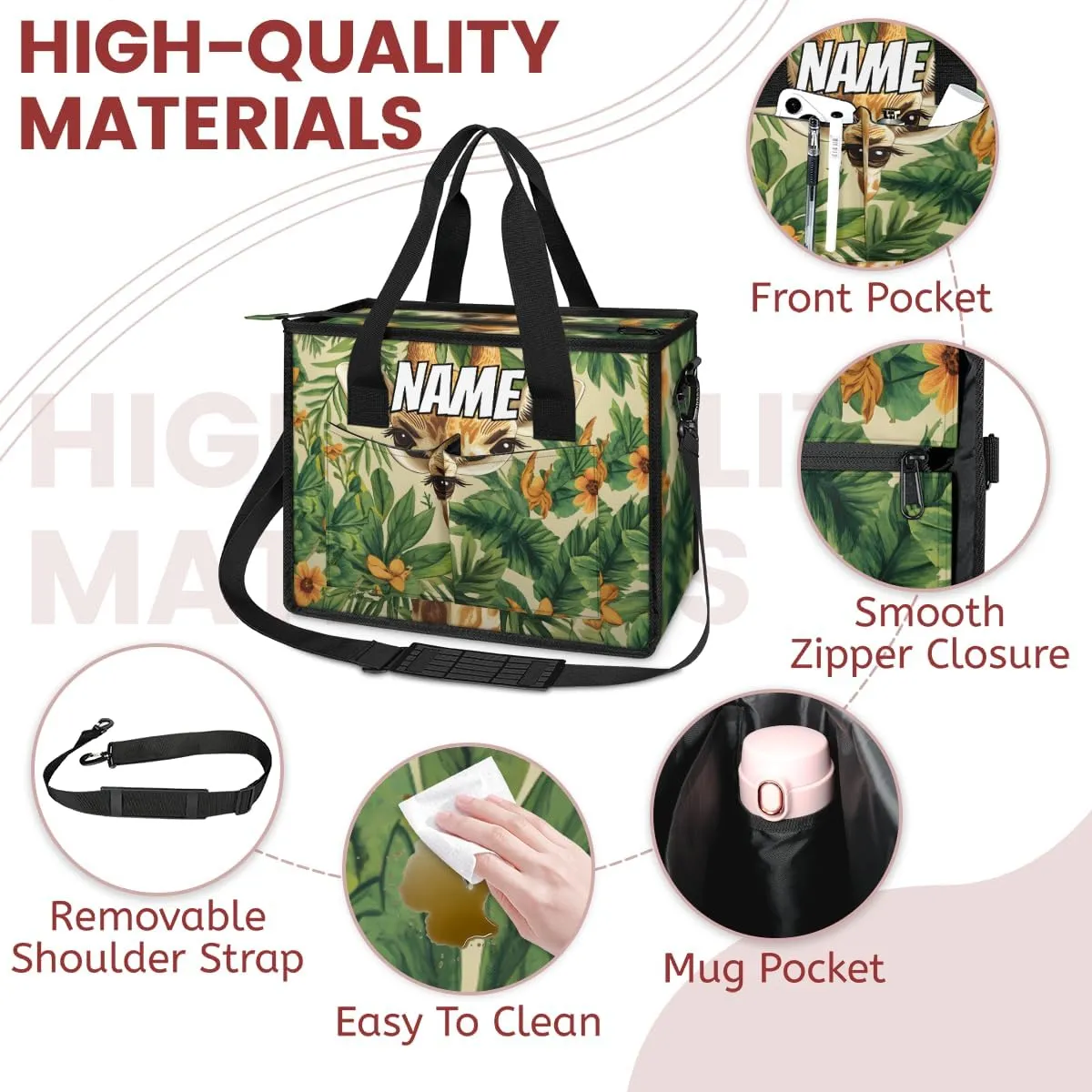 Custom Jungle Giraffe Travel Duffle Bags for Women Weekender Overnight Green Leaves Carry on Tote for Airplanes Business Hospital Gym with Toiletry Bag 3Pcs Set