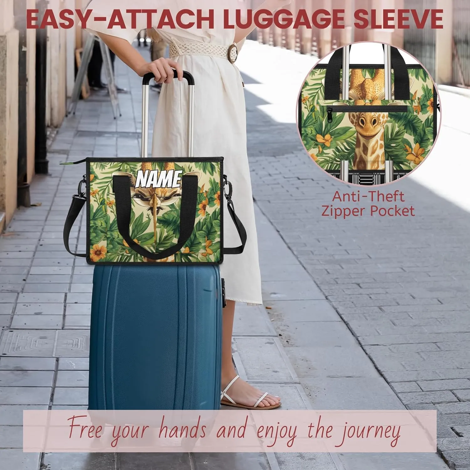 Custom Jungle Giraffe Travel Duffle Bags for Women Weekender Overnight Green Leaves Carry on Tote for Airplanes Business Hospital Gym with Toiletry Bag 3Pcs Set