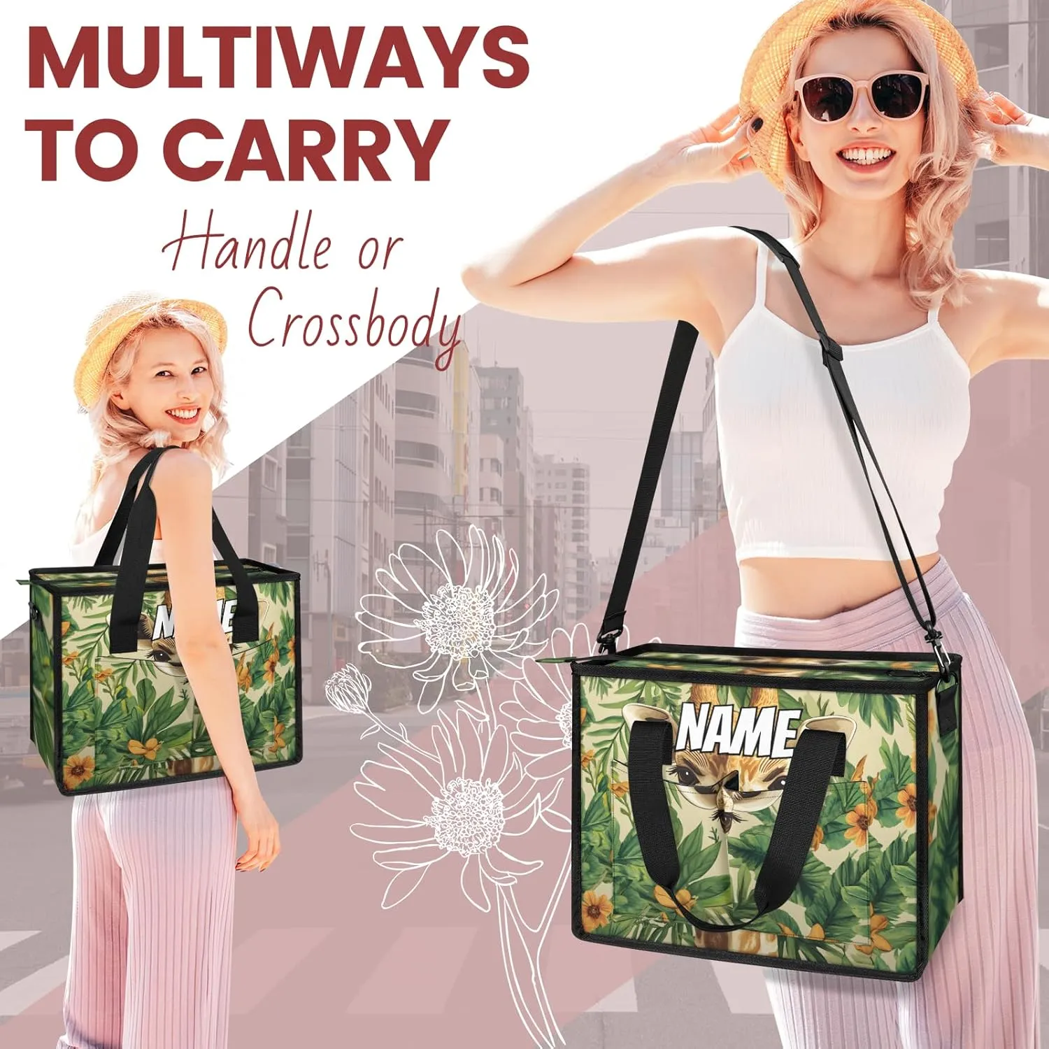 Custom Jungle Giraffe Travel Duffle Bags for Women Weekender Overnight Green Leaves Carry on Tote for Airplanes Business Hospital Gym with Toiletry Bag 3Pcs Set