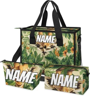 Custom Jungle Giraffe Travel Duffle Bags for Women Weekender Overnight Green Leaves Carry on Tote for Airplanes Business Hospital Gym with Toiletry Bag 3Pcs Set