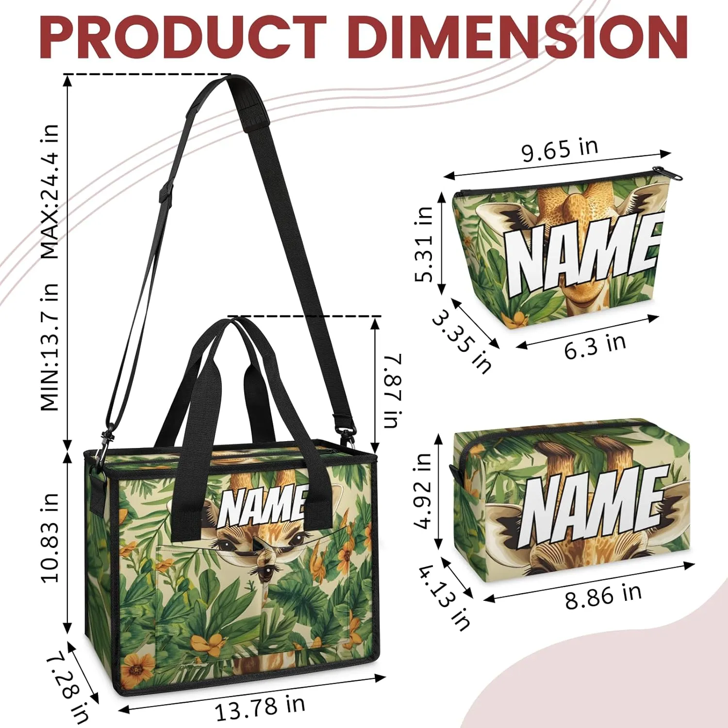 Custom Jungle Giraffe Travel Duffle Bags for Women Weekender Overnight Green Leaves Carry on Tote for Airplanes Business Hospital Gym with Toiletry Bag 3Pcs Set