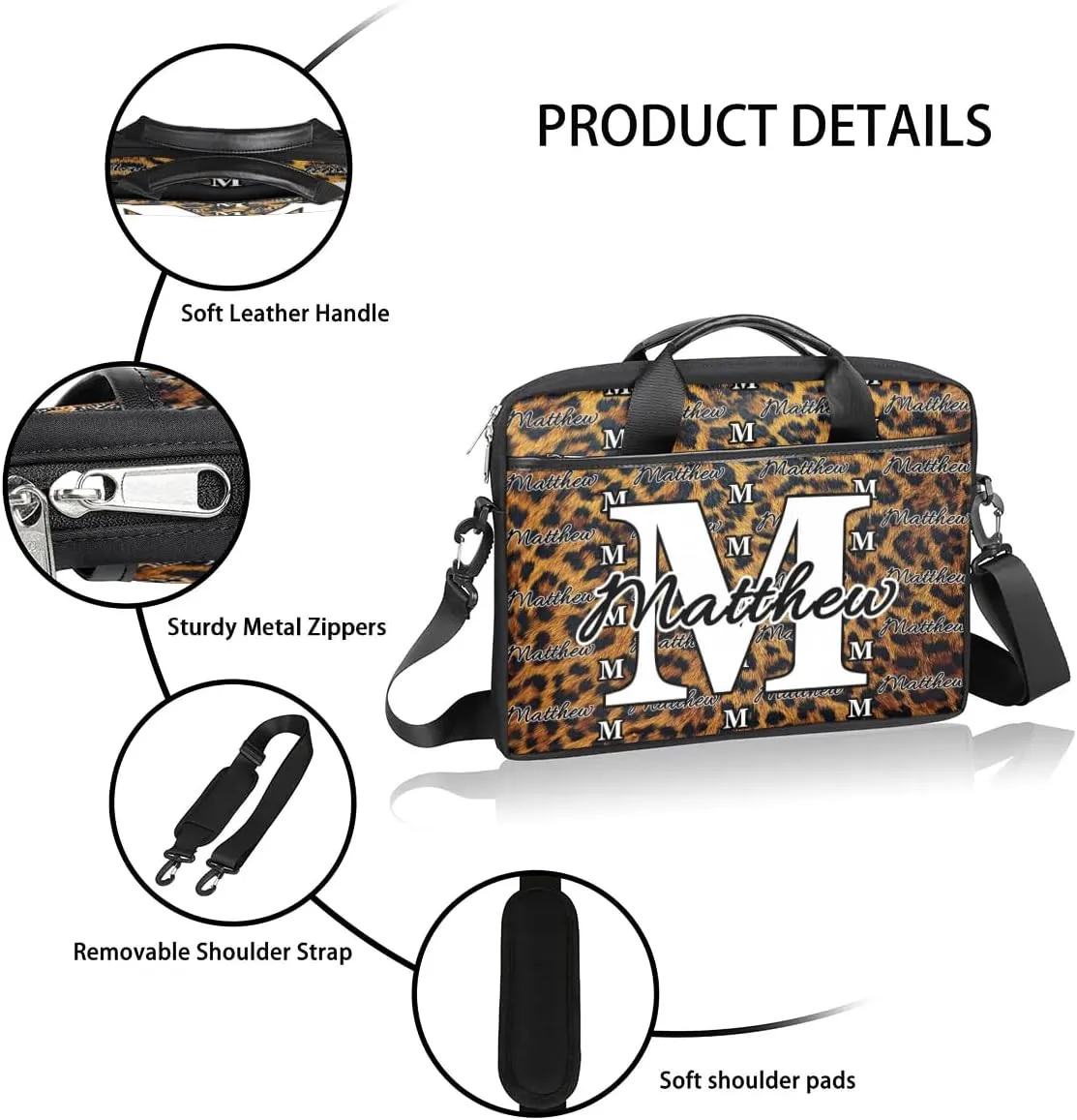 Custom Laptop Bag for Women Men Personalized Name 13 14 15.6 inch Laptop Messenger Shoulder Bags