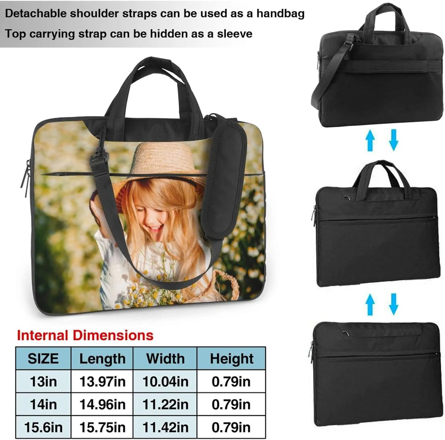 Custom Laptop Bag, Personalized Laptop Messenger Shoulder Bag with Your Photo Logo Text, Customized Laptop Tote Bag