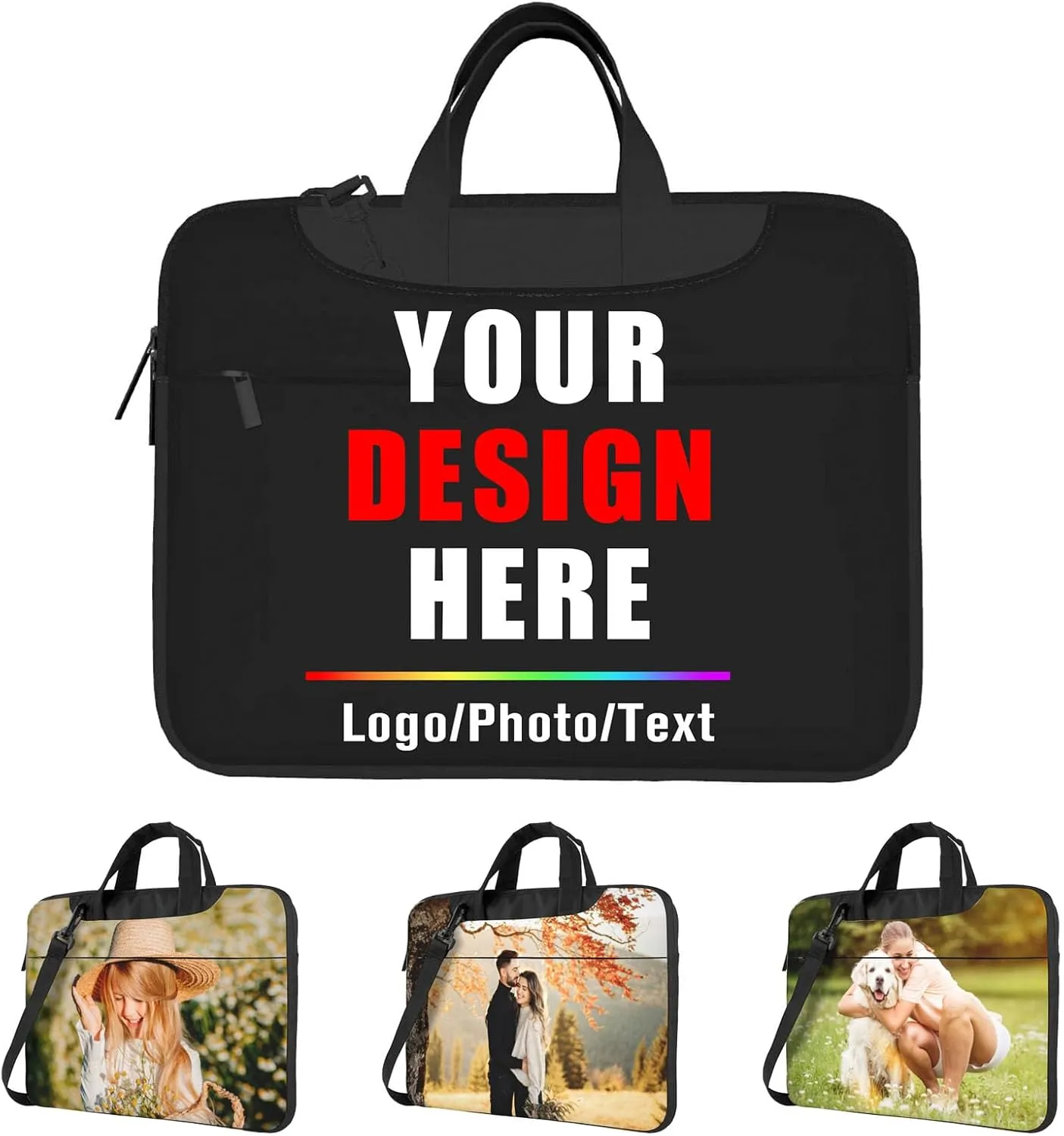 Custom Laptop Bag, Personalized Laptop Messenger Shoulder Bag with Your Photo Logo Text, Customized Laptop Tote Bag