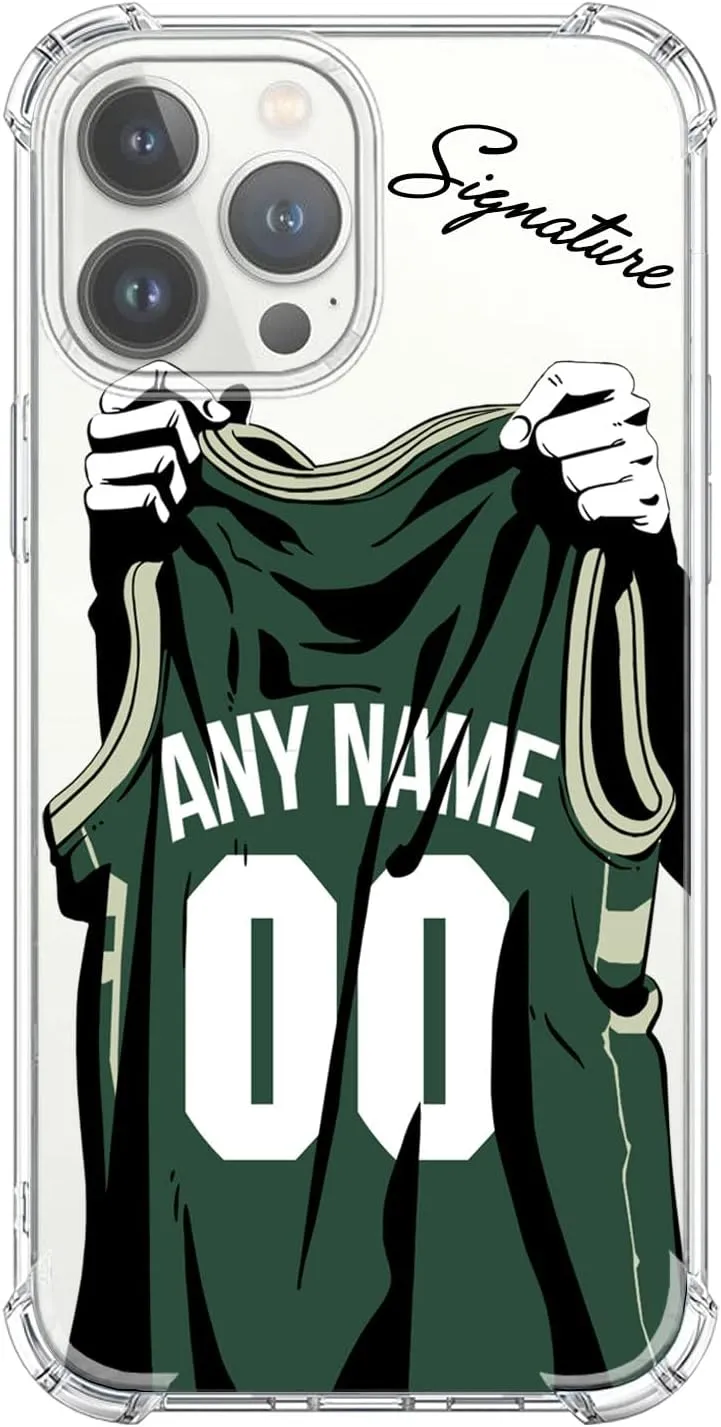 Custom Name & Number - Milwaukee Basketball Jersey - Clear Case for iPhone 16 15 Pro Max 14 13 12 11 Xs Max Xr SE3 8 7 6 Plus 11 Pro Mini,with 4 Shockproof Corners Customized Transparent Case
