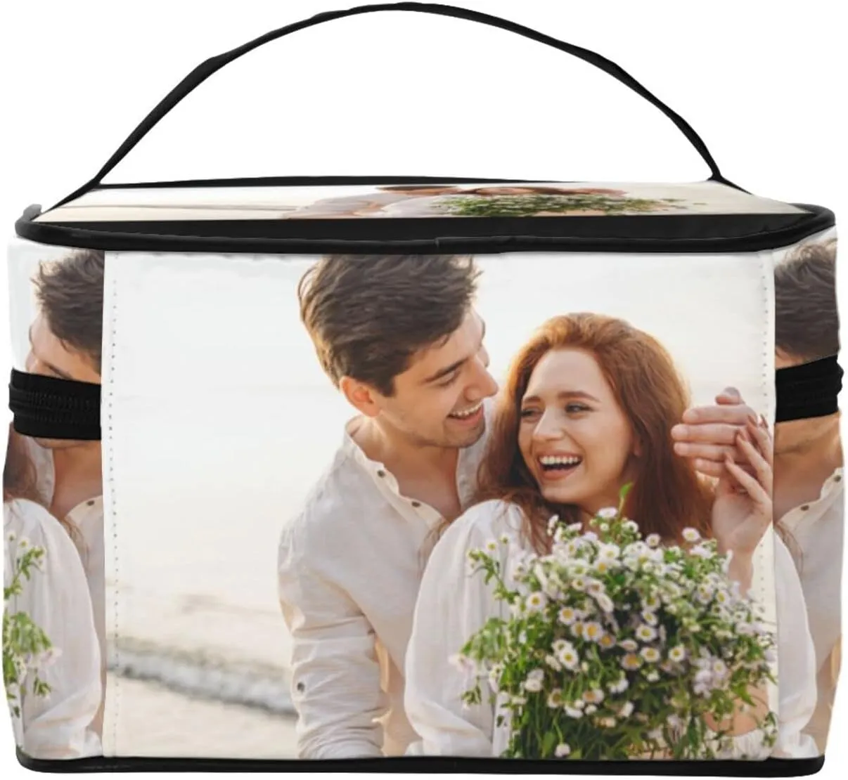 Custom Travel Makeup Bag, Add Your Photo or Text Design Train Case Cosmetic Case Organizer Portable Artist Storage Bag for Cosmetics Makeup Brushes Toiletry Jewelry Digital Accessories
