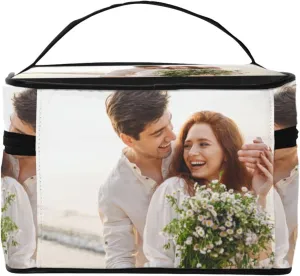 Custom Travel Makeup Bag, Add Your Photo or Text Design Train Case Cosmetic Case Organizer Portable Artist Storage Bag for Cosmetics Makeup Brushes Toiletry Jewelry Digital Accessories