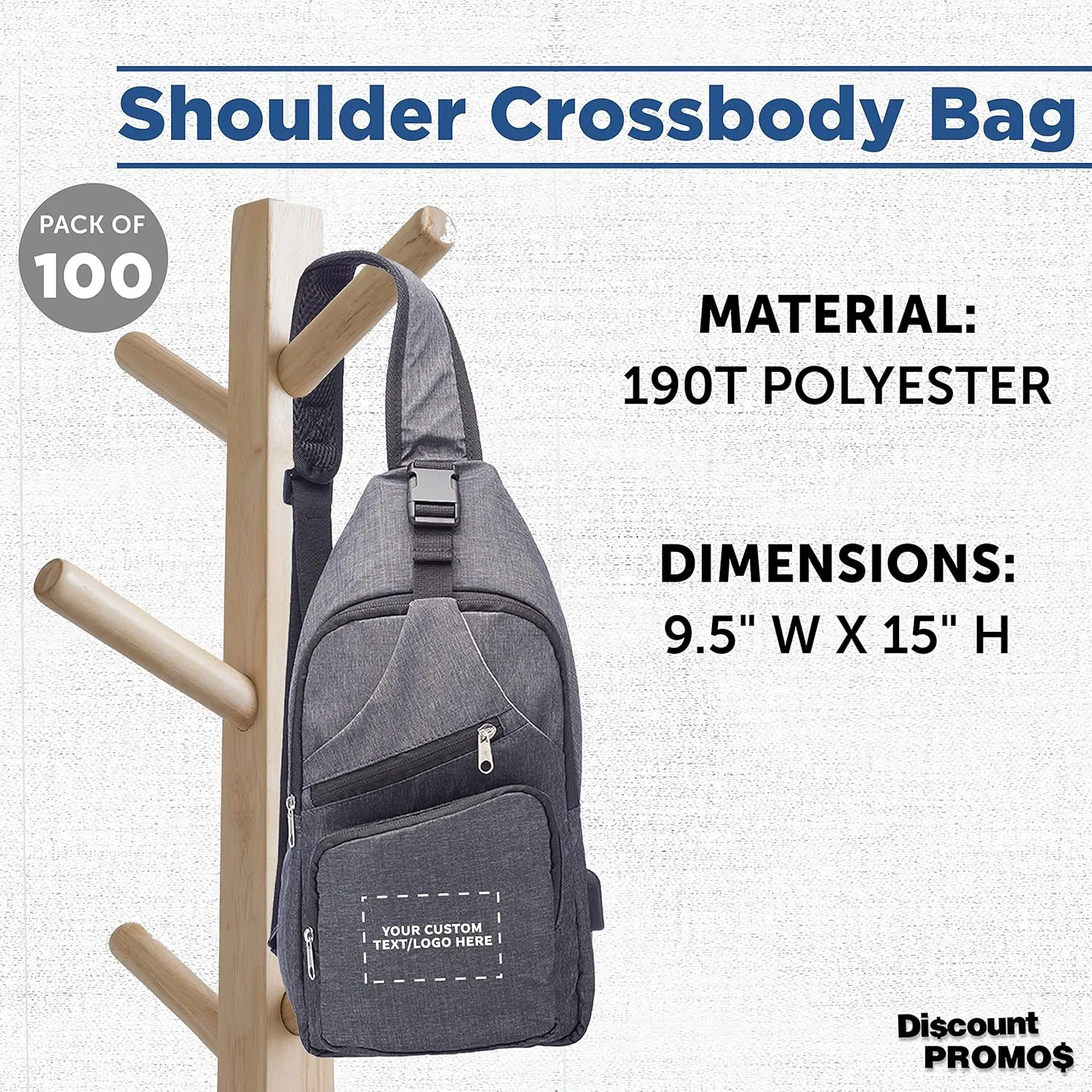 Custom Traveler Shoulder Crossbody Bag Set of 100, Personalized Bulk Pack - Perfect for Employees, and For Everyday Use - Black