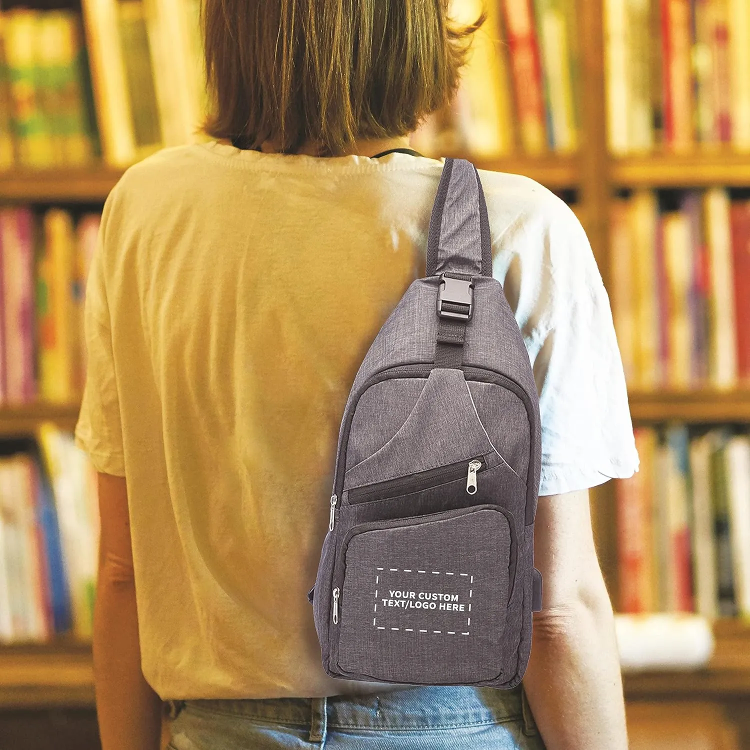 Custom Traveler Shoulder Crossbody Bag Set of 100, Personalized Bulk Pack - Perfect for Employees, and For Everyday Use - Black