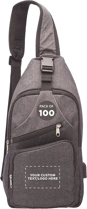 Custom Traveler Shoulder Crossbody Bag Set of 100, Personalized Bulk Pack - Perfect for Employees, and For Everyday Use - Black
