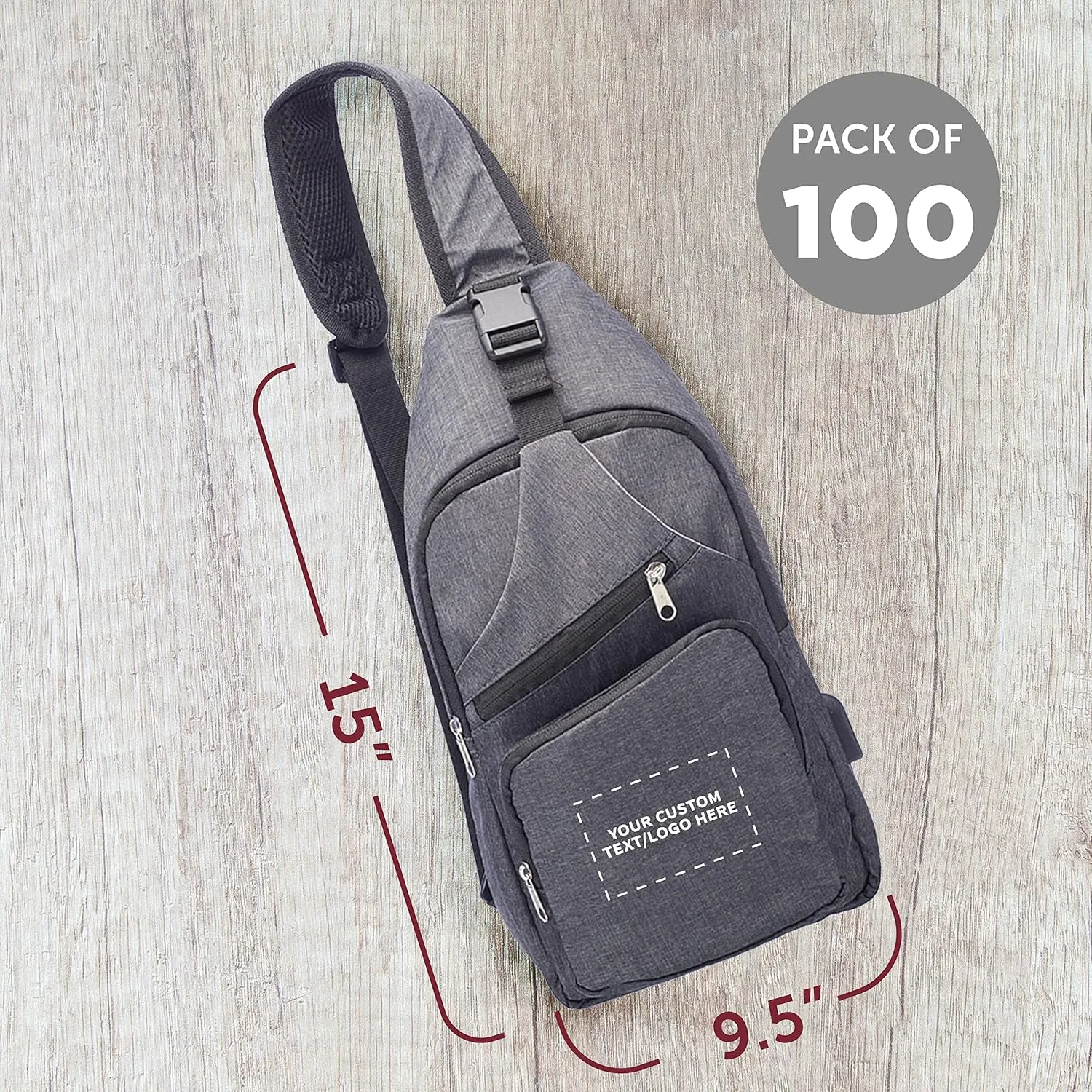 Custom Traveler Shoulder Crossbody Bag Set of 100, Personalized Bulk Pack - Perfect for Employees, and For Everyday Use - Black