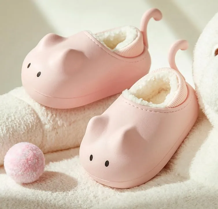 Cute Cat Kitty Cozy Winter Cotton Slippers for Boys and Girls （Age 4-13）