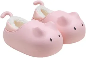 Cute Cat Kitty Cozy Winter Cotton Slippers for Boys and Girls （Age 4-13）